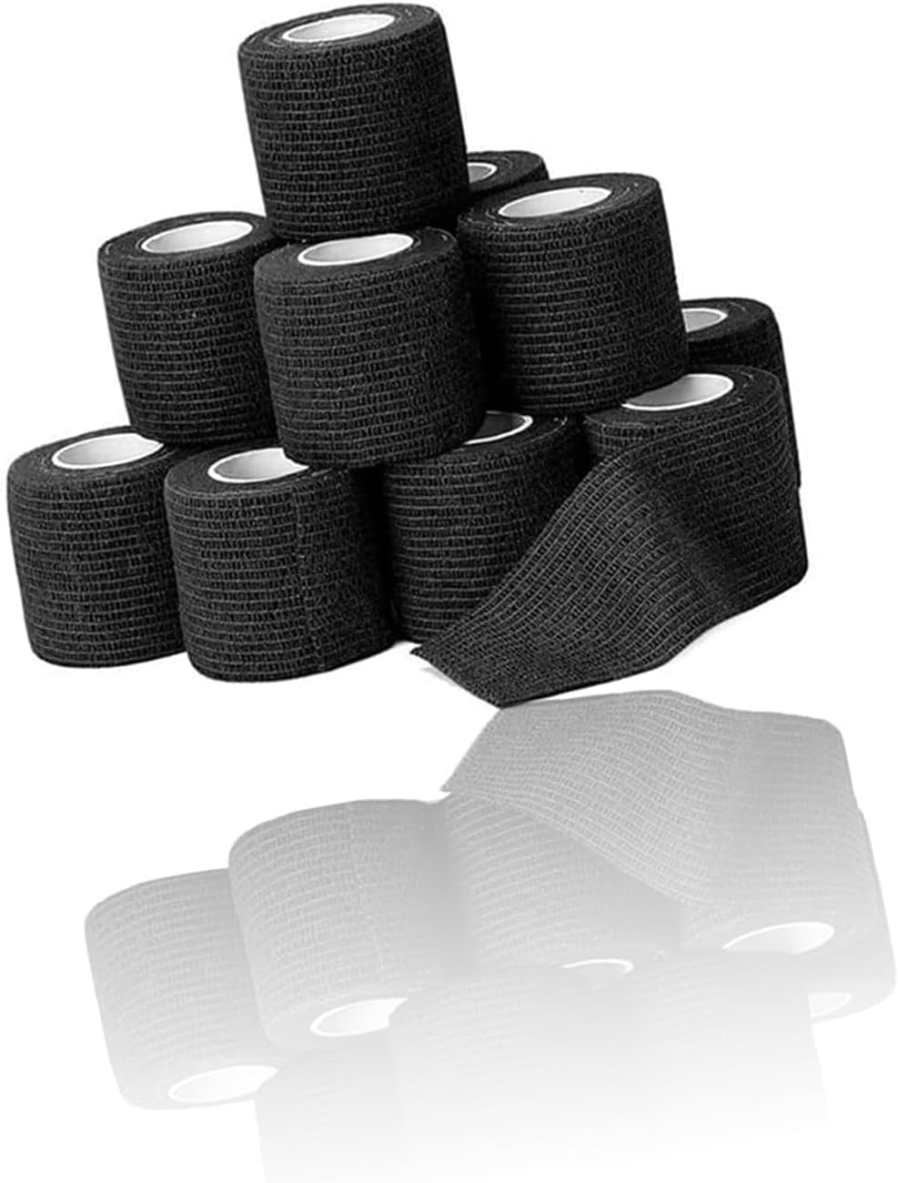 12-Pack Black Self-Adherent Cohesive Wrap Bandages - 2 Inches x 5 Yards - First Aid Tape for Wrist, Ankle, and Sports Injuries - Elastic, Breathable, and Easy to Apply