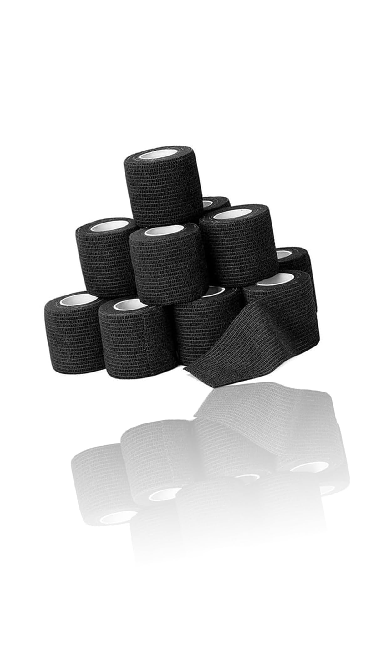 12-Pack Black Self-Adherent Cohesive Wrap Bandages - 2 Inches x 5 Yards - First Aid Tape for Wrist, Ankle, and Sports Injuries - Elastic, Breathable, and Easy to Apply