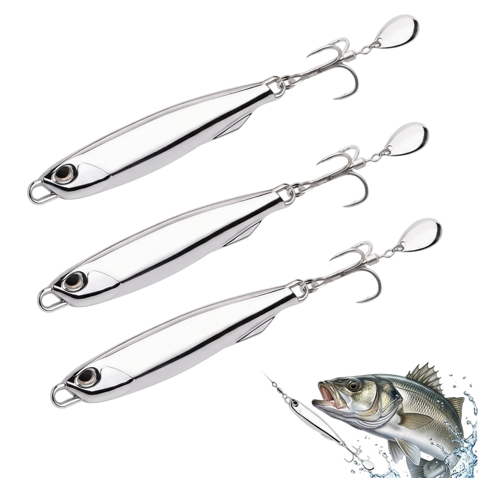 3 PCS Sea Bass Lures Uk, Sea Fishing Lures, Fishing Lures Set for Sea Water and Freshwater Fishing, Fishing Lures with Jig Heads for Bass, Mackerel, Cod, Trout, Catfis 12.5x1.3cm 30g