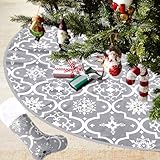 BUOAZR Weihnachtsbaum Decke,122 cm Weihnachtsbaum-Rock, Tannenbaum Unterlage, Schneeflocke Weihnachtsdeko mit weihnachtsstrumpf Für Zuhause Feier Weihnachtsbaum Deko (Grau)
