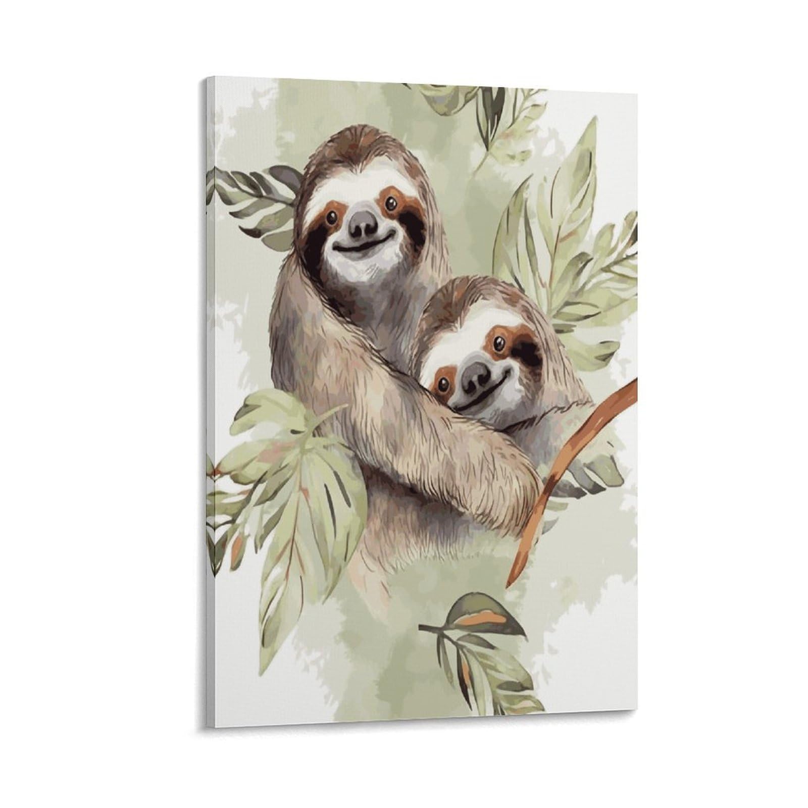 LDGSUPH Watercolor Sloth Canvas Wall Art Prints Hangable Decor Painting for Wall Prints Painting Artwork Modern Decorative Artwork Ready to Hang Wall Pictures for Home Decor 24x36inch(60x90cm)