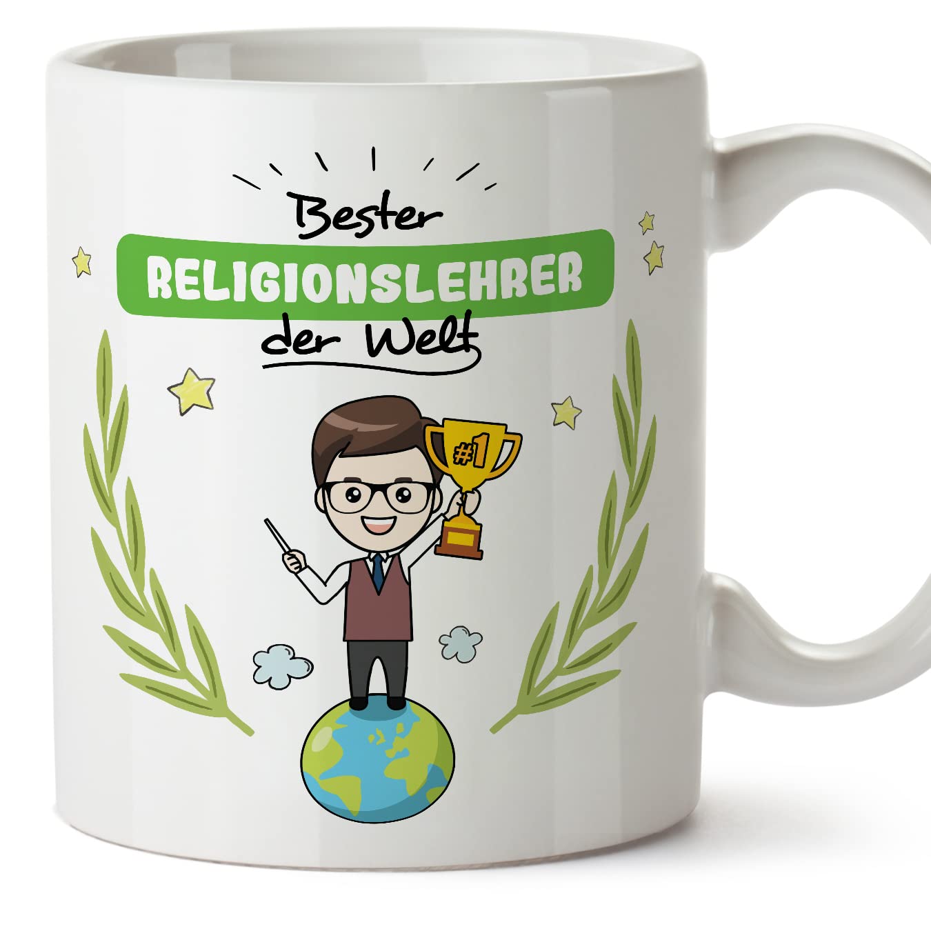 MUGFFINS Religion Teacher Man Mug - in German - Bester der Welt - Funny Gift for Colleagues - Ceramic 11oz Mug
