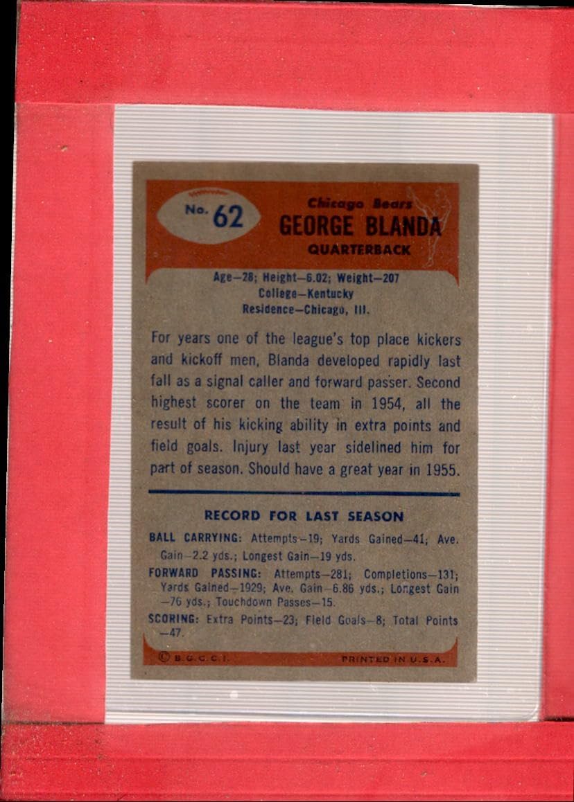 1955 Bowman #62 George Blanda NM+ Chicago Bears Football