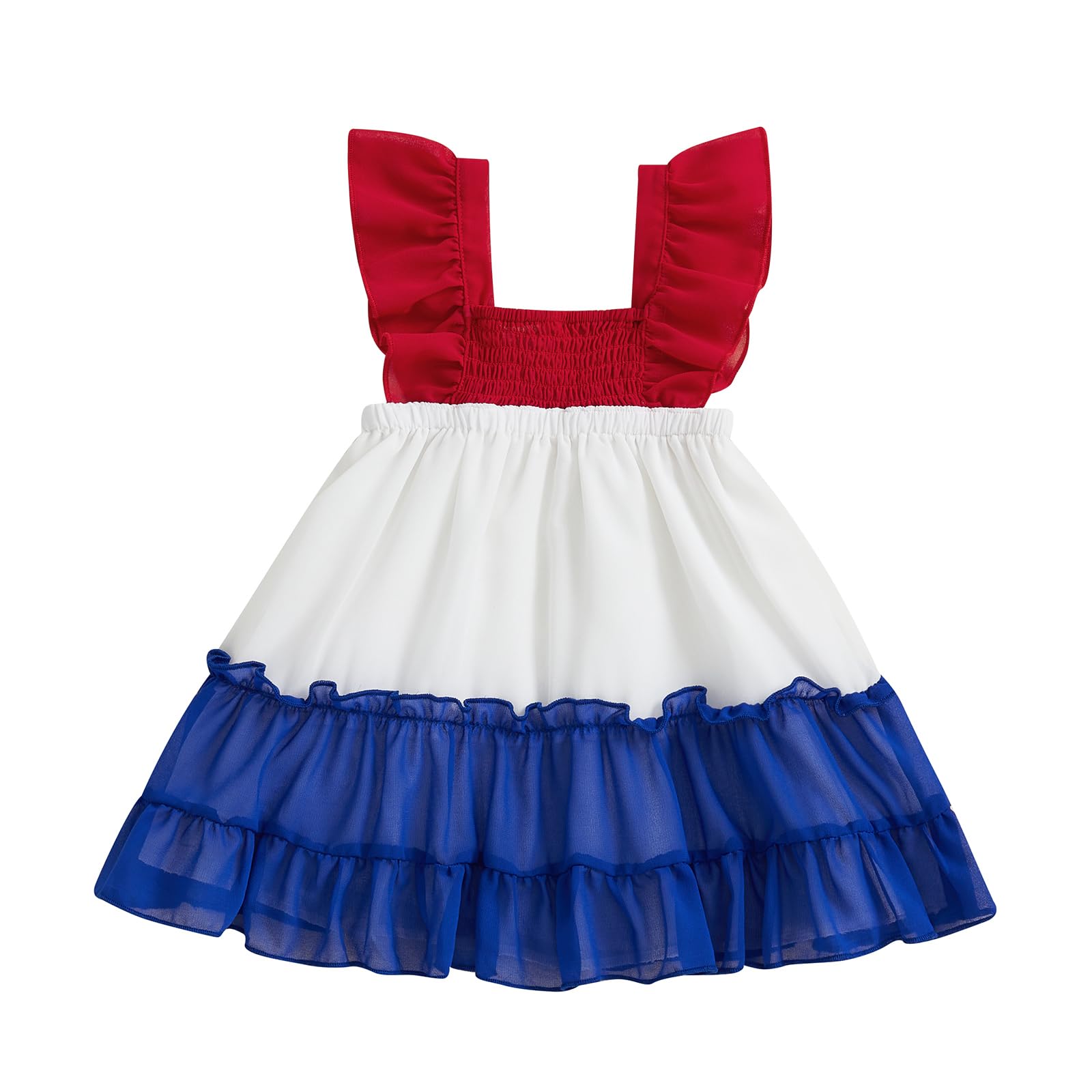 Nokpsedcb 4th of July Baby Girl Outfits Cute Sleeveless Red White and Blue Party Wedding Mini Dress Toddler USA Dresses