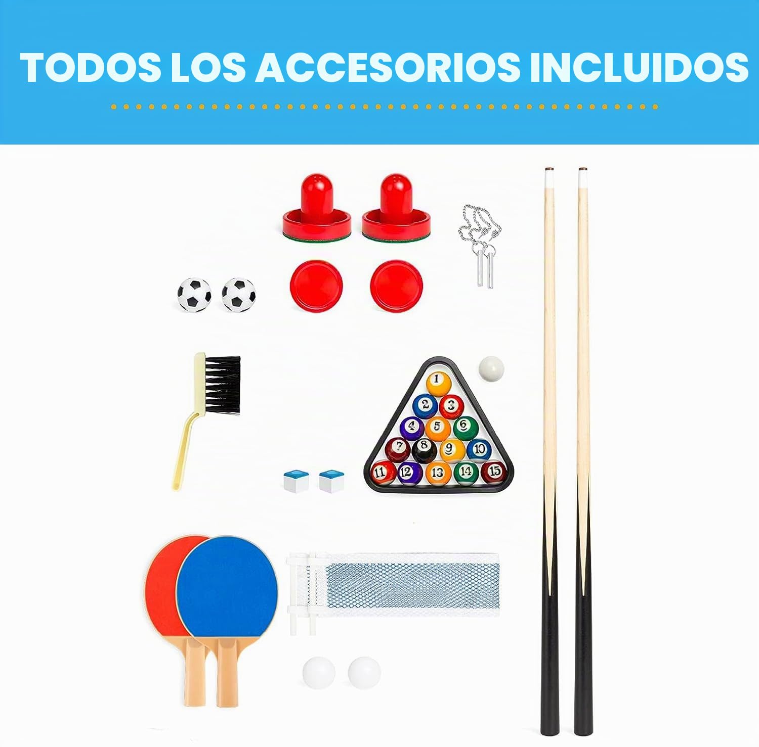 Mesa de Multijuegos 4 en 1, Mesa de Futbolín con Billar, Air Hockey y Tenis de Mesa para Sala de Juegos, Bares, Noche Familiar, Juego de Arcade Combinado con Accesorios