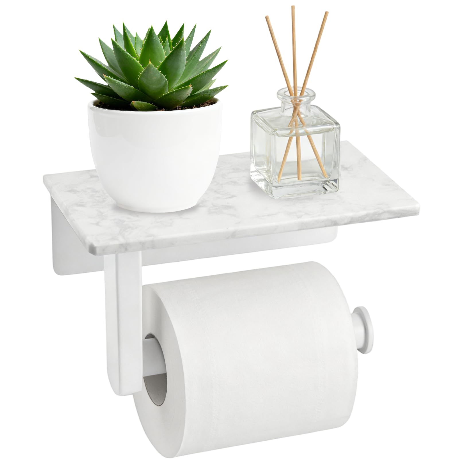 Soporte de papel higiénico con estante de mármol natural, soporte para pañuelos montado en la pared, accesorio de baño moderno y duradero para baño