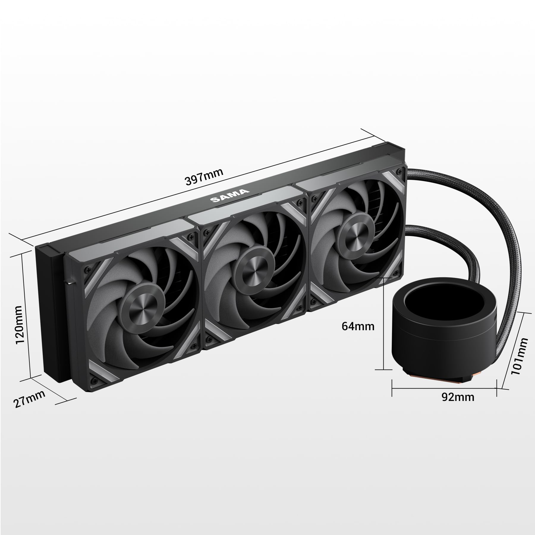 SAMA Q70 Disipador de CPU AIO de 360 ​​mm con pantalla LCD de 2,8", extraíble magnéticamente,ventiladores modulares XT120, aspas LCP, soportes adicionales, 115X, 2011, 1200, 1700, 1851, AM4, AM5 negro