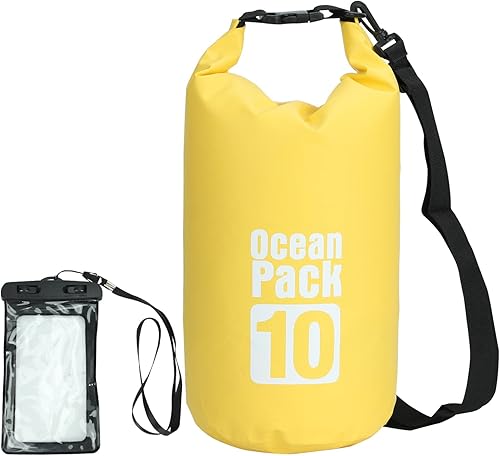 Bolsa seca impermeable de 10L y 20L Bolsas secas ultraligeras con tapa enrollable y funda impermeable para teléfono para kayak, playa, rafting,