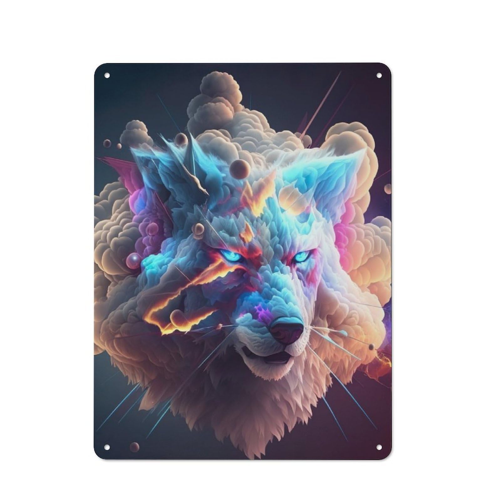 Junmoney Wolf In Smoke V2 Rustic Tin Sign 40X30cm For Living Room Or Hallway, A Metal Wall Feature For Living Rooms And Hallways