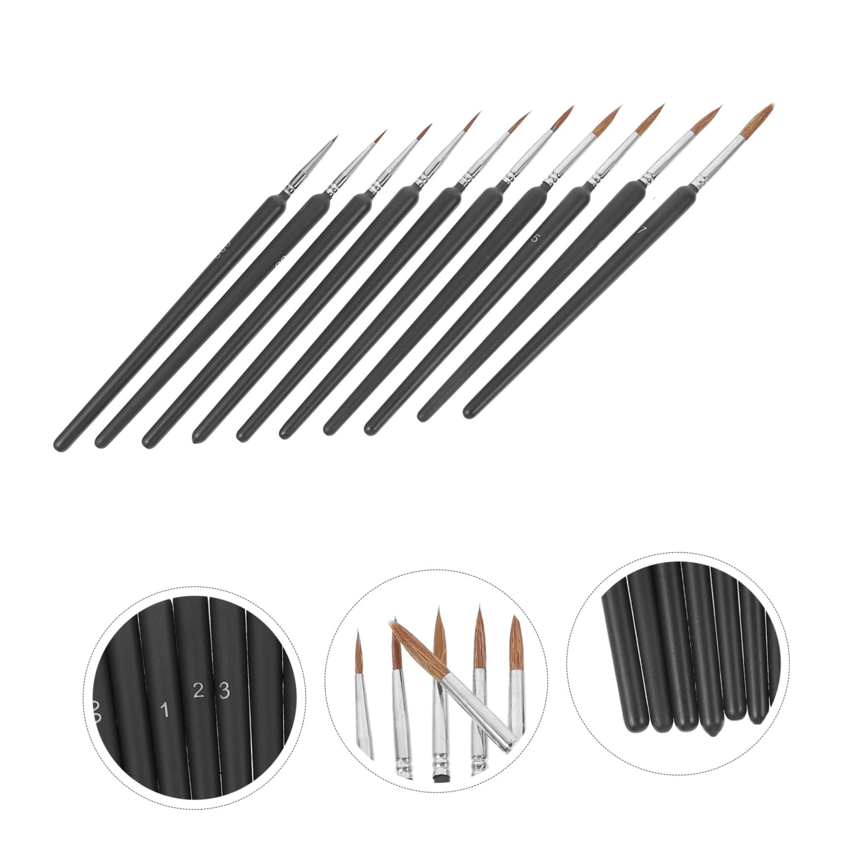 OSALADI 3 Series Pincel De Acuarela con Punta De Gancho para Detalles En Acuarela De Plástico Color Negro 6 Piezas x 3
