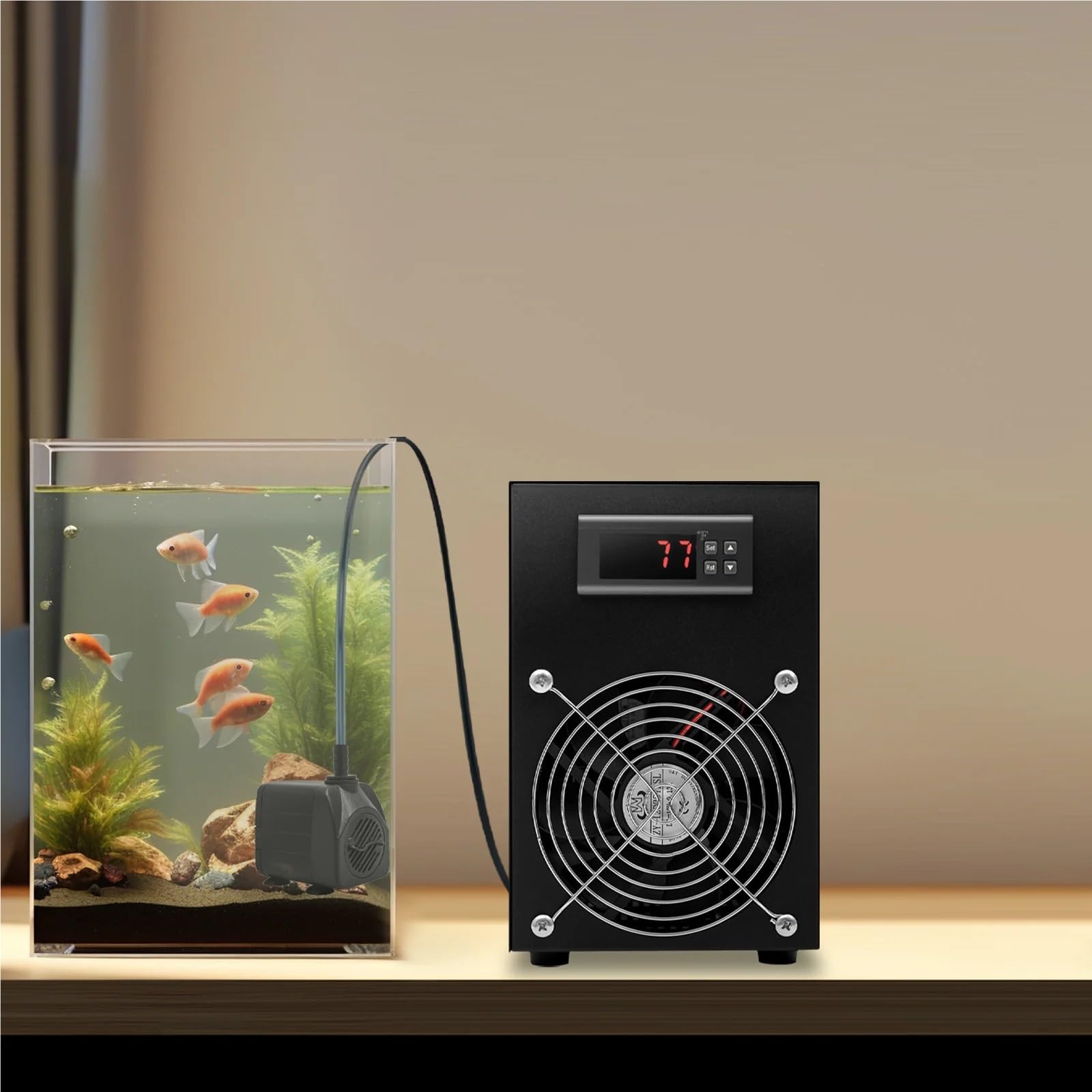 Machine de Refroidissement d'aquarium 200W, Refroidisseur Noir 60L/15,85 Gal, d'eau Large Application