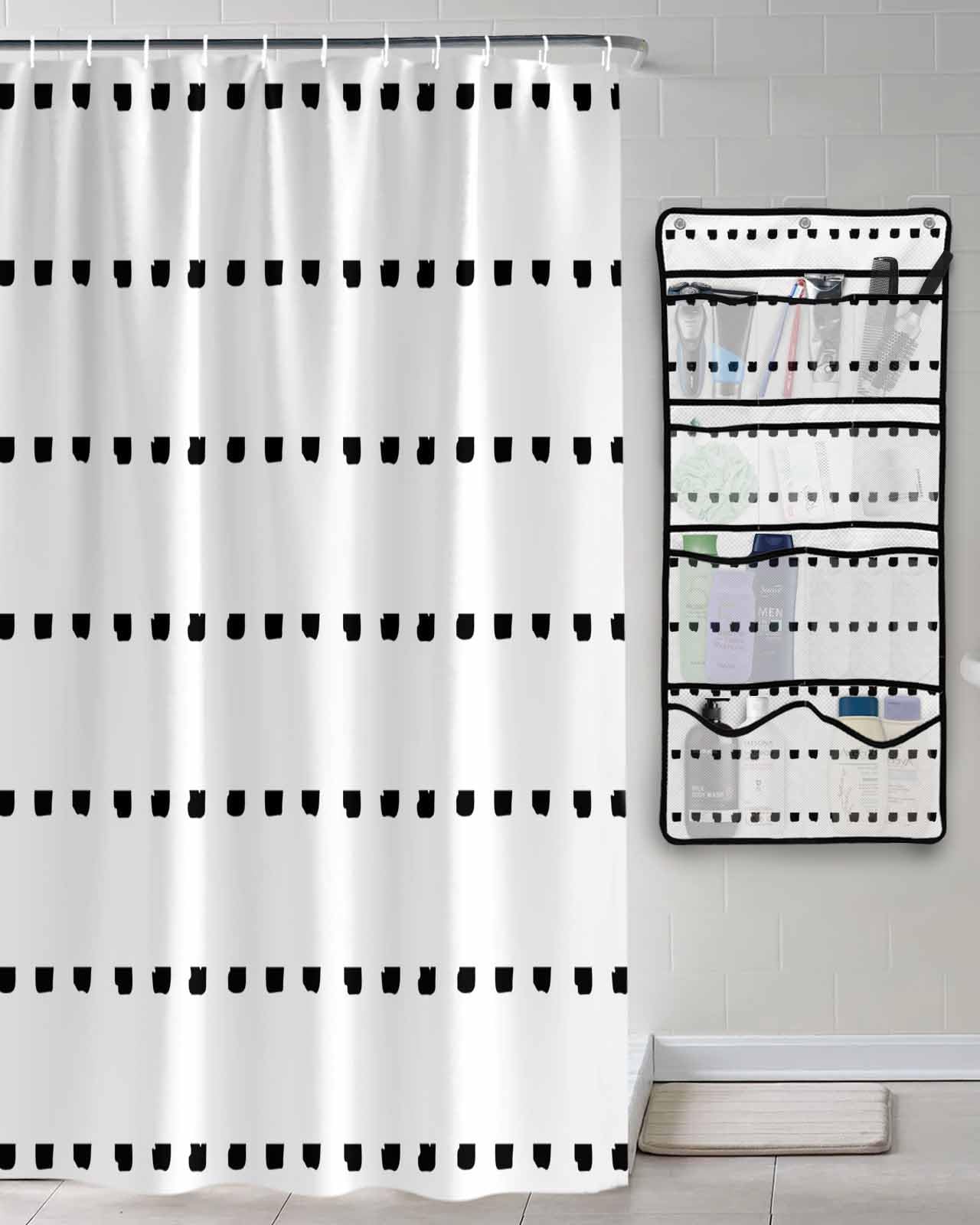 Shower Curtain Mesh Shower Organizer Hanging Set Boho Polka Dot Stripes Geometric Black White Waterproof Shower Curtains with