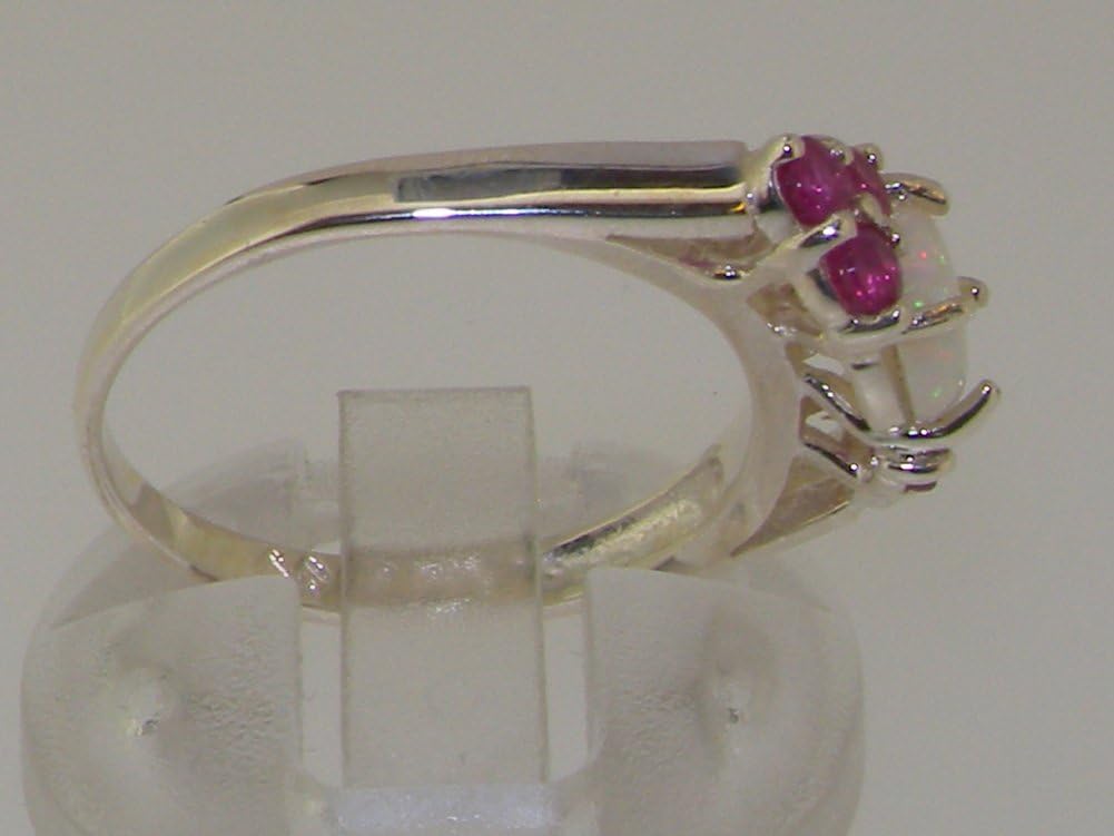 925 Sterling Silver Real Genuine Opal & Ruby Womens Cluster Anniversary Ring