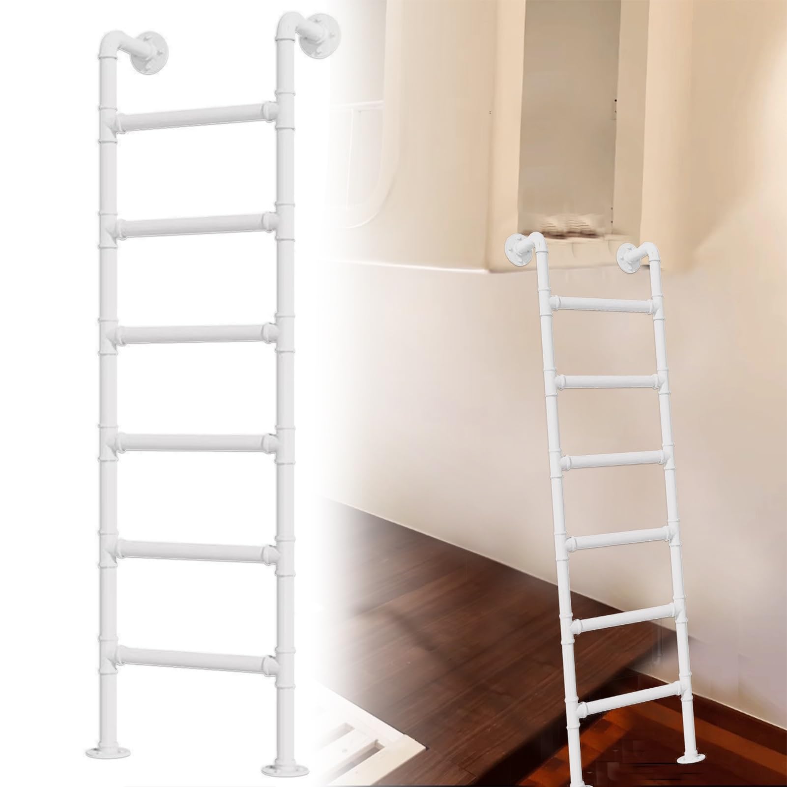 Window Well Ladder 4.8-8ft Wall Mounted Metal Step Heavy-Duty Egress Basement 3-14 Rung Universal Attic
