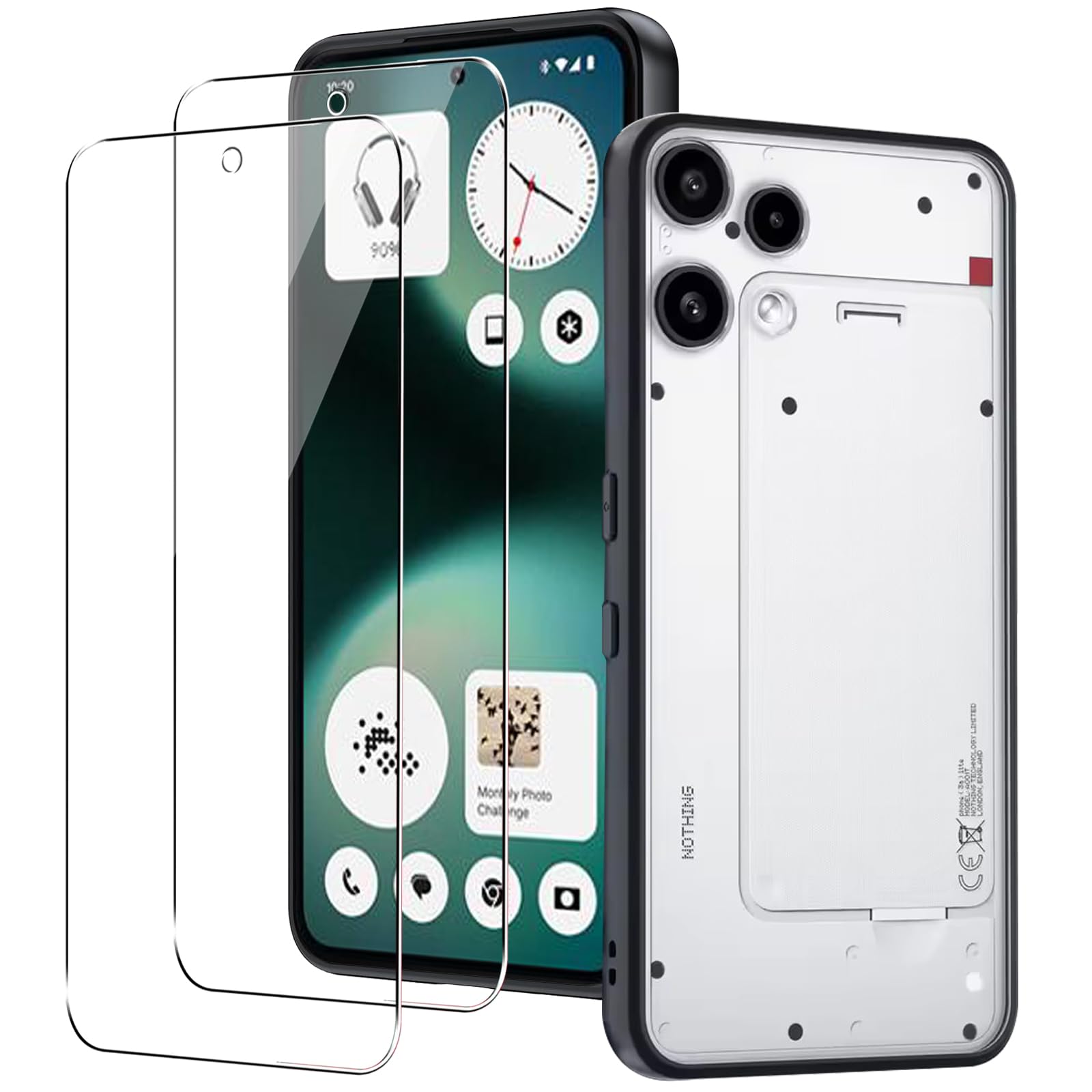 DERHAN Cover per Nothing Phone (2) con 2 Pezzi Vetro Temperato, Custodia Protettiva Resistente Antiurto Robusta Case con Supporto - Nero