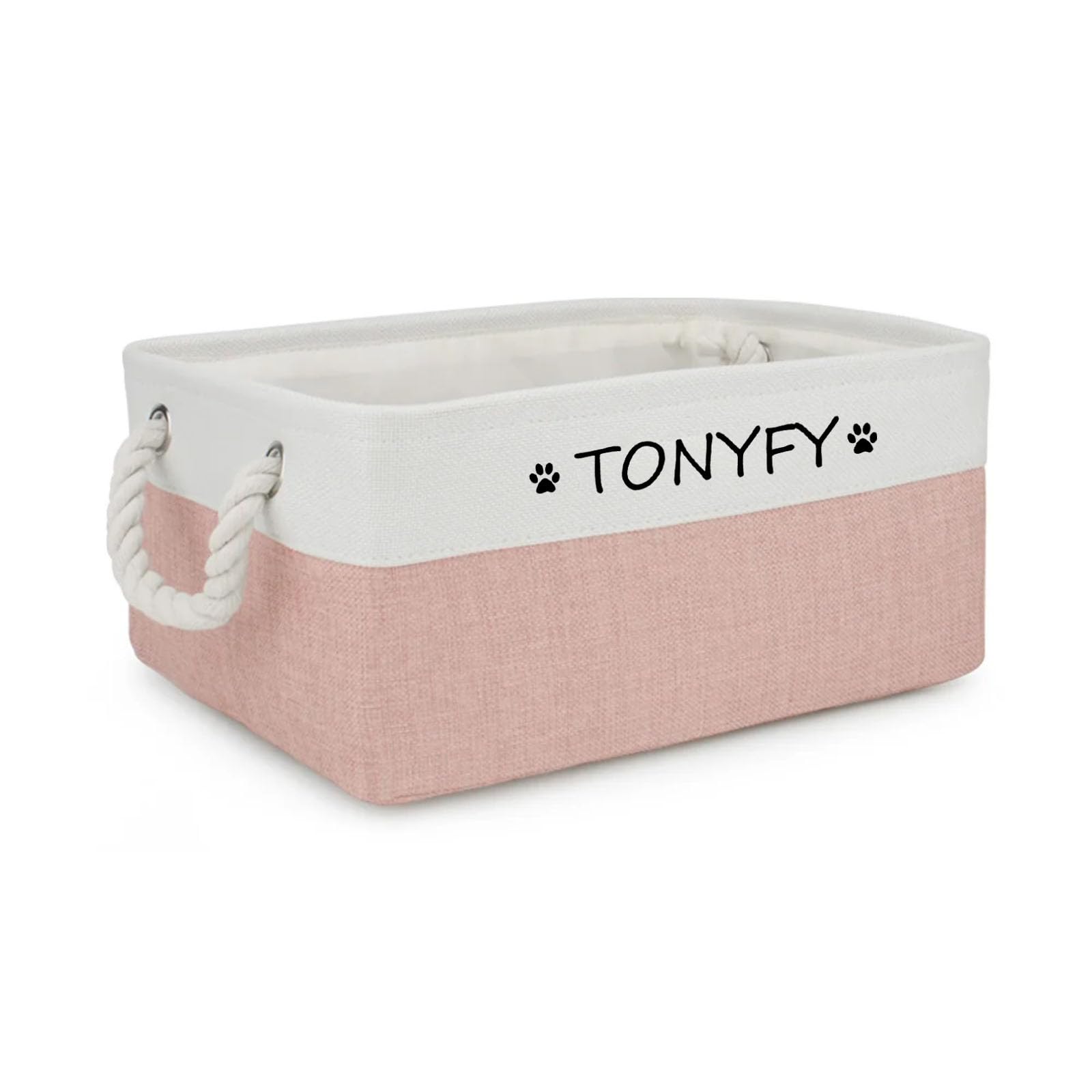 Boîte de rangement de jouets pour animaux de compagnie en lin bicolore avec poignées robustes