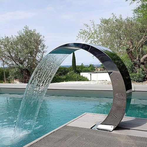 ZHIGUANYUN Edelstahl-Poolbrunnen mit Wasserfallfunktion – Silberner Gartenbrunnen für eingelassene Pools 20x40CM