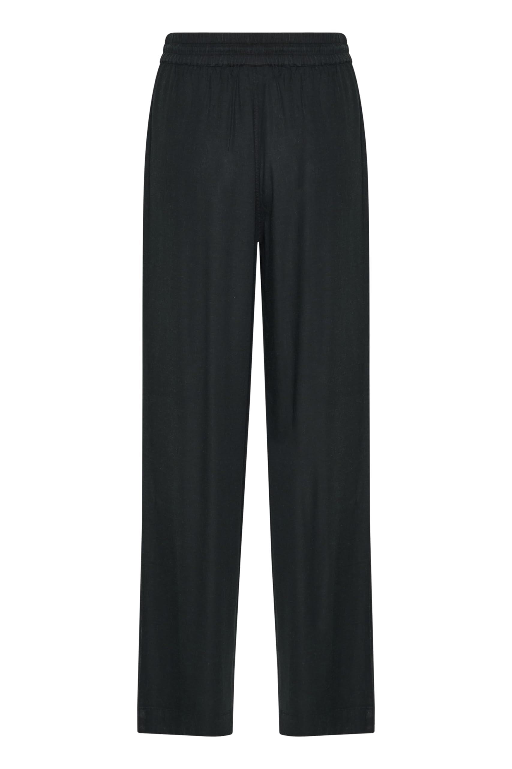 Kaffe Women's Black Deep Casual Pants Elastic Waist Wide Legs Full-Length Pockets Pants,