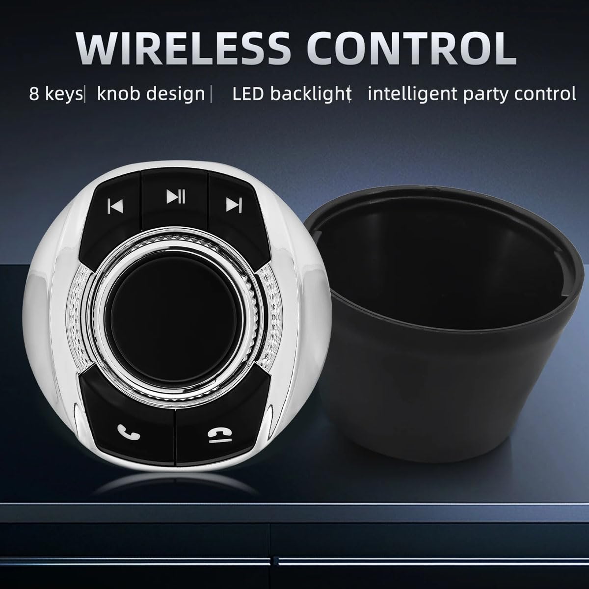 Télécommande de volant de voiture sans fil avec lumière LED 8-clés Boutons de commande multifonctions en forme de coupe universelle pour lecteur de navigation multimédia stéréo Android de voiture