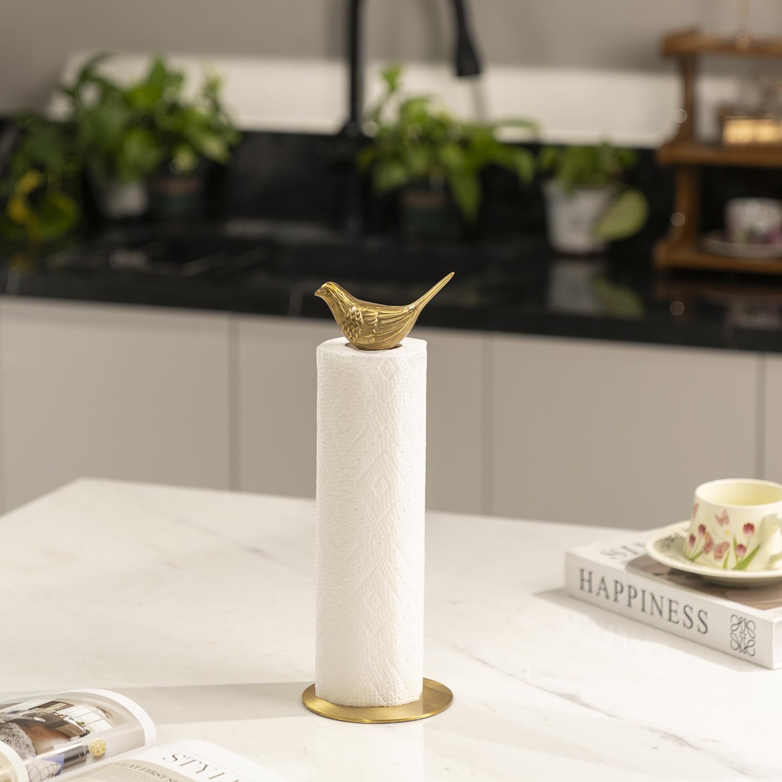 Lujoso soporte de toalla de papel dorado para encimera, soporte de toalla de papel de latón para cocina, decoración única de pájaros dorados, resistente, duradero y elegante decoración del hogar para 7