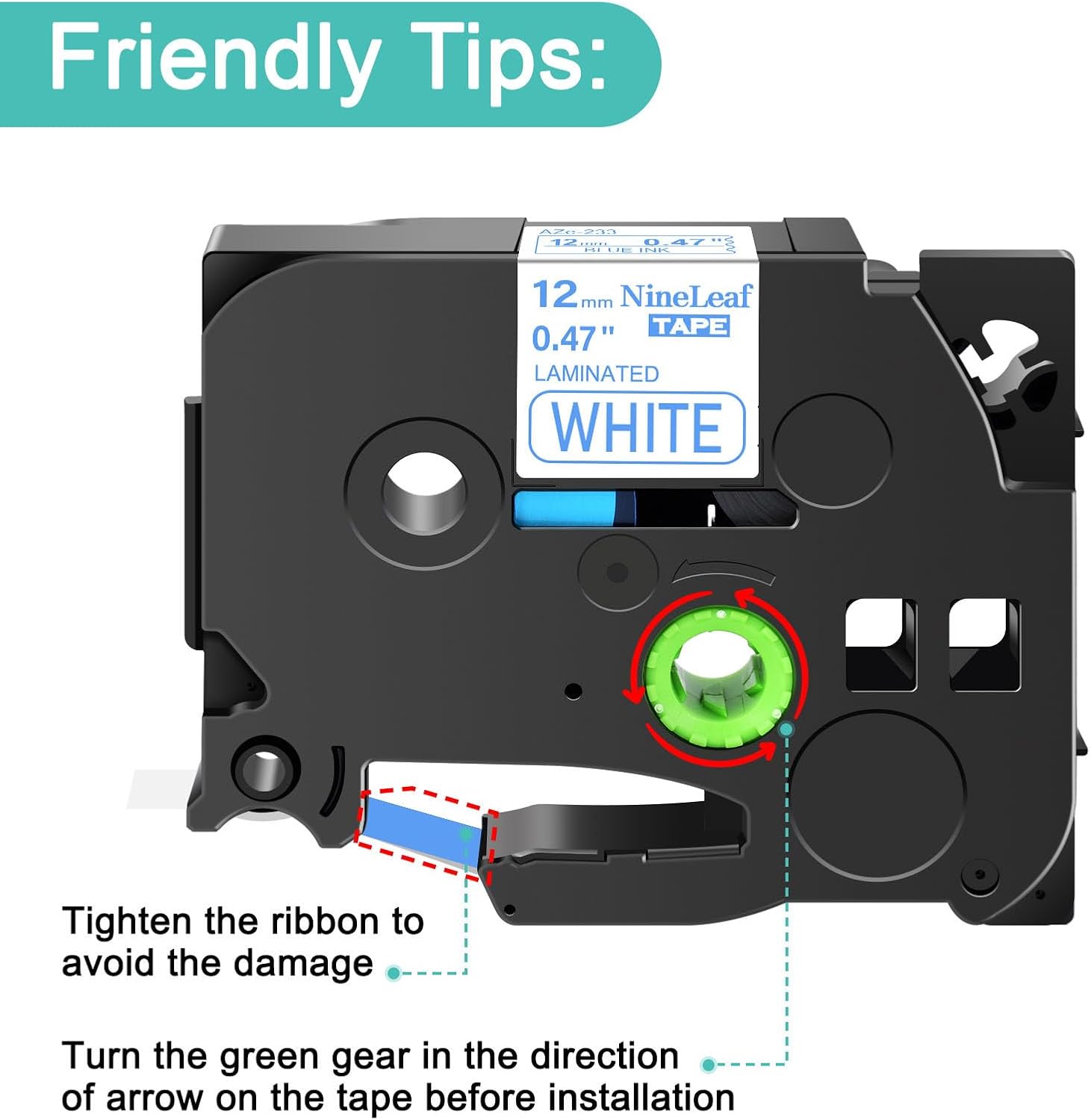 NineLeaf 6 Pack Blue on White Label Tape Compatible for Brother TZ TZe TZ 233 TZe 233 1/2 inch for P-Touch GL-100 PT-1000 PT-1010 PT-1100 PT-1170 PT-11Q PT-1280 PT-18R PT-2030 PT-D210BK Printer