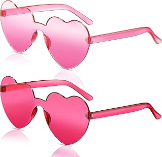 2 Pairs Heart Sunglasses Candy Color Vintage Sunglasses Love Rimless Sunglasses Heart Shape Eyewear for Party Cosplay