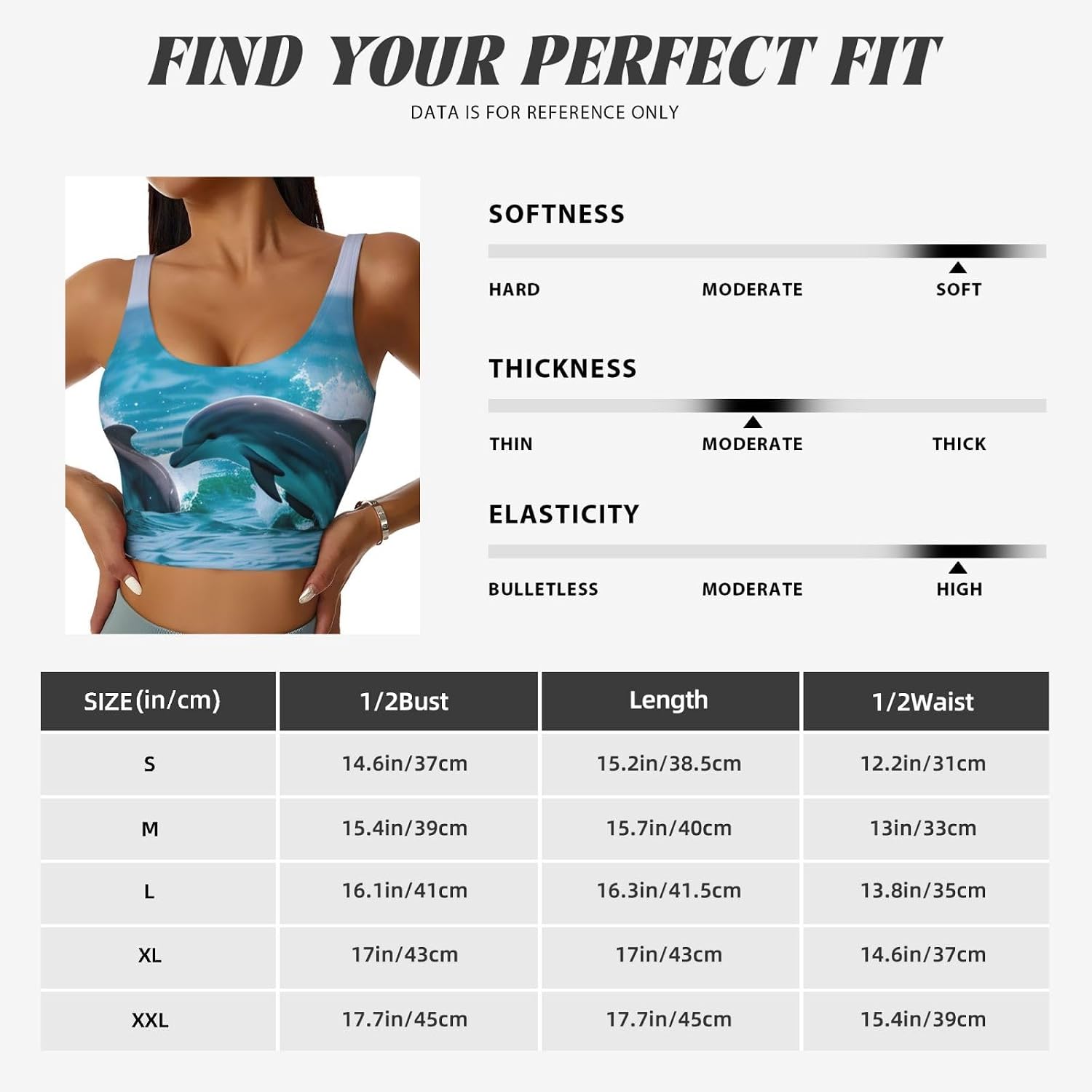 Dolphins in The Sea Print Sports Bra for Women,Padded,Racerback,Perfect for Yoga,Workout and Running