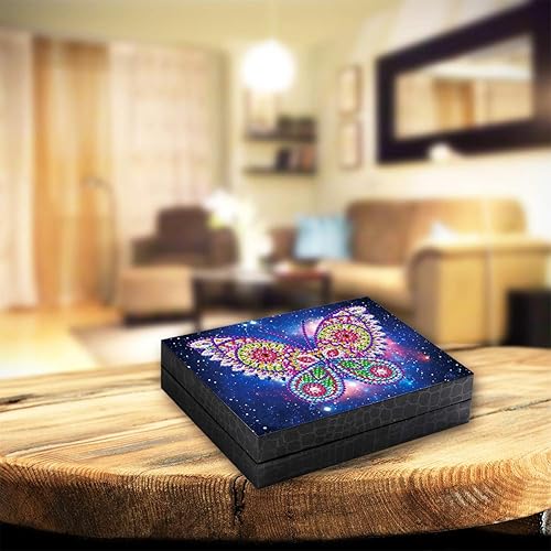 Miniatura 6 de LUSandy DIY 5D Blue Butterfly Diamond Painting Joyero Kits para adultos, joyería de arte de diamantes de imitación de cristal con forma especial,
