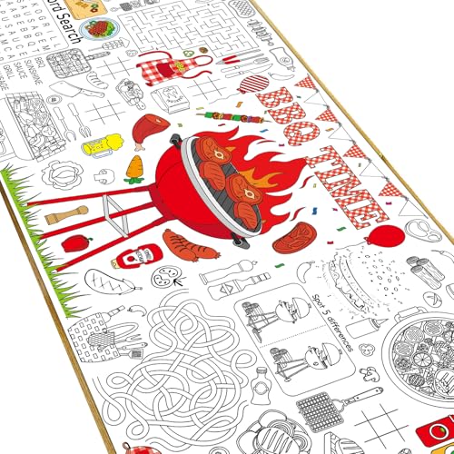 Image of Naozinebi BBQ Giant Coloring Poster Large Coloring Tablecloth Big Paper Sheets Page Baby Q Theme Table Cloth DIY Activity Game Art Crafts Mat Wall Home Party Decoration Supplies