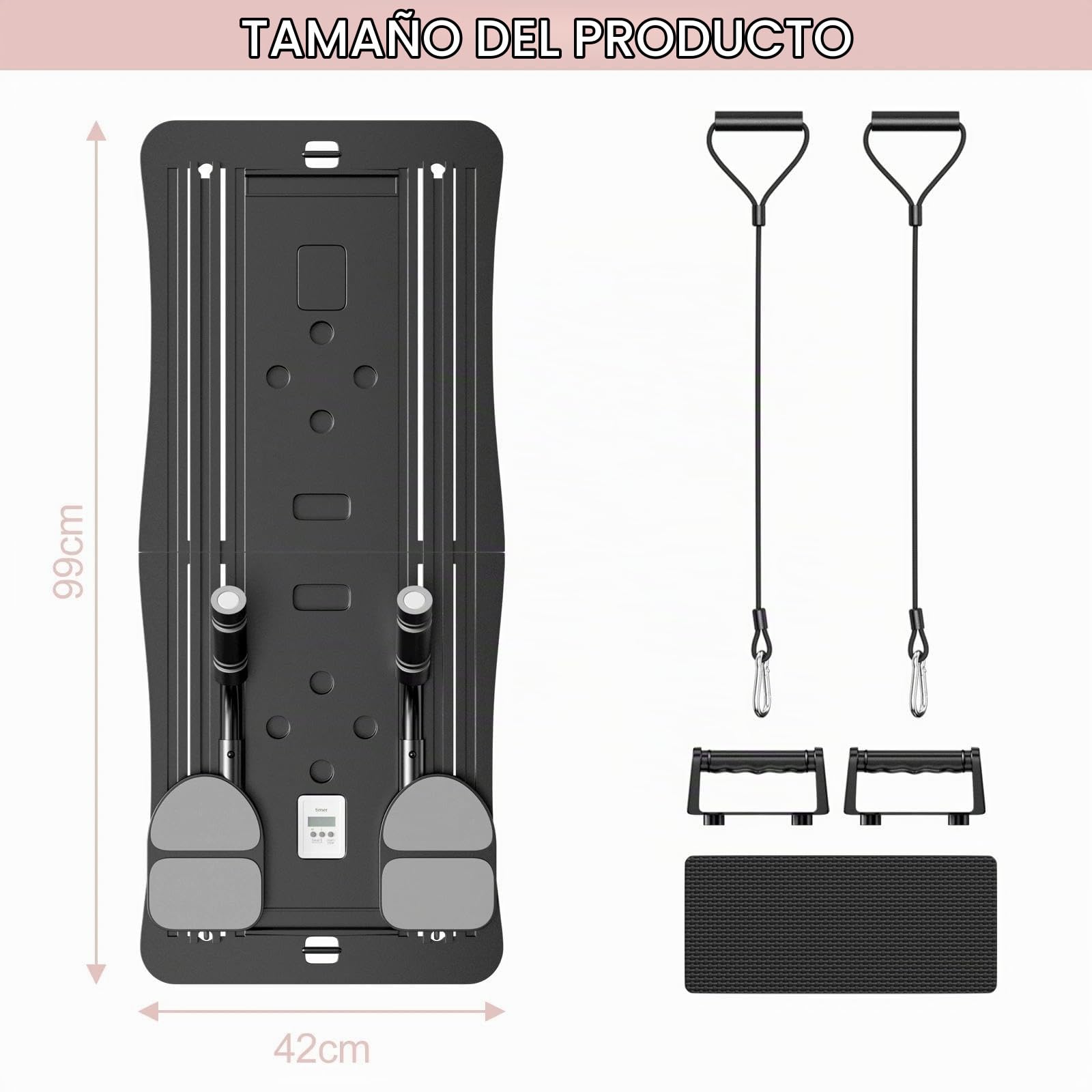 Fousenuk Maquina Pilates para Casa con Temporizador, Reformer Pilates Maquina, Maquina Pilates, Tabla Pilates Multifuncional, Tabla de Pilates Plegable para Entrenamientos de Cuerpo Completo(Negro)