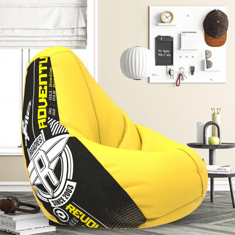 Biggie Bean Bag Cover 6XL- Official: Roadies Bean Bags - Max User Height : 6-6.5 Ft. - Weight : 99-110 Kgs(Artwork 7 - Yellow-Model: Roadies)-image-44