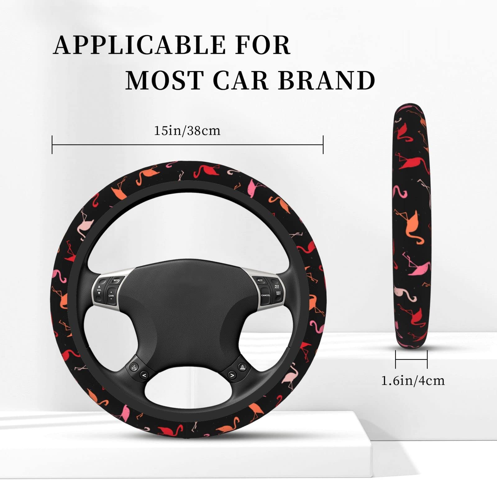 Colorido flamenco funda antideslizante para volante de coche, accesorios de coche, ajuste universal, 15 pulgadas, para hombres y mujeres