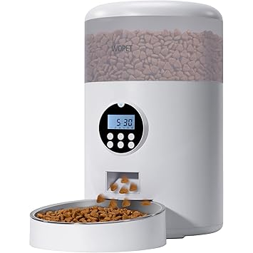 WOPET 6 Meal Automatic Cat Feeder,Timed Dog Feeder Pet Food Dispenser with Desiccant Bag for Dry Food,Programmable Portion Control & Voice Recorder for Small / Medium Pets (4L, White)
