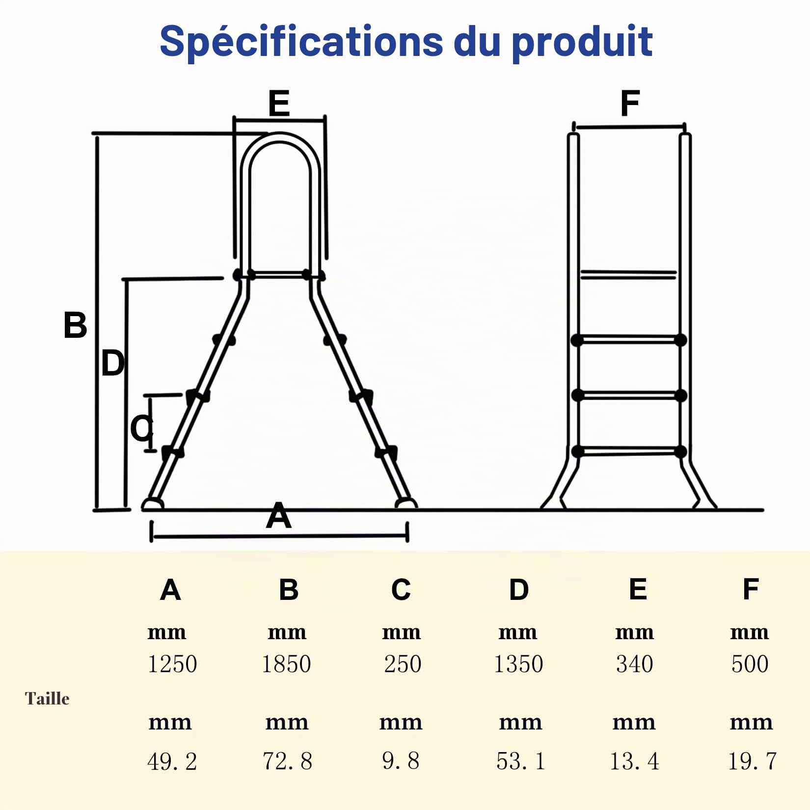 Échelle 4 Marches pour Piscine Hors Sol, échelle Robuste Double Face Antidérapante pour Piscine Hors Sol, échelle épaisse en Acier Inoxydable 304 pour Piscine, Charge 250kg