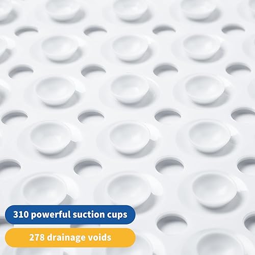 Miniatura 4 de Tapete de baño antideslizante y largo, tapete de ducha, innovadoras ventosas de masaje de burbujas 310, lavable a máquina, 40 x 16 pulgadas, (blanco)