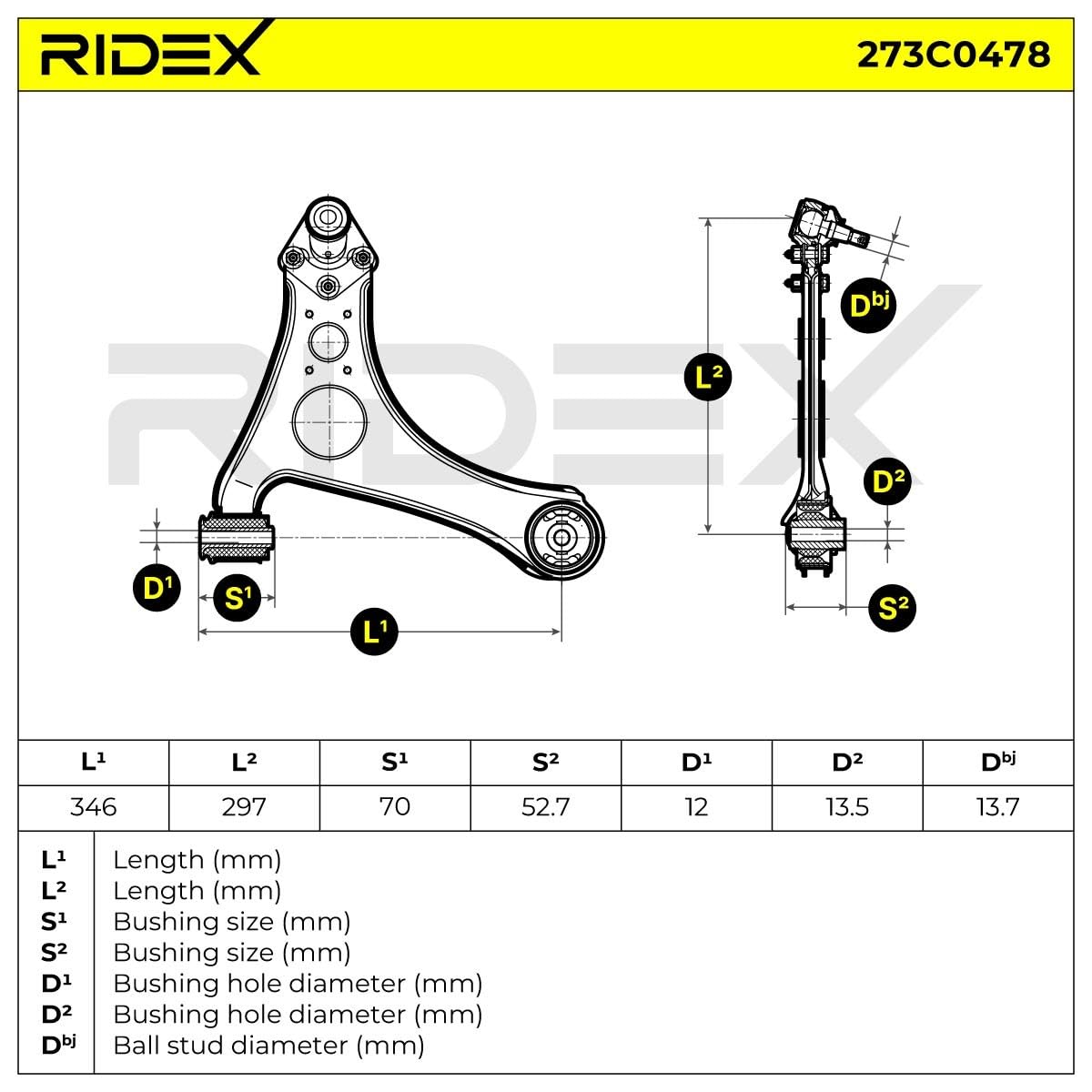 RIDEX 273C0478 Braccio oscillante sospensione ruota Destra Anteriore Compatibilità con MERCEDES-BENZ Classe A W168