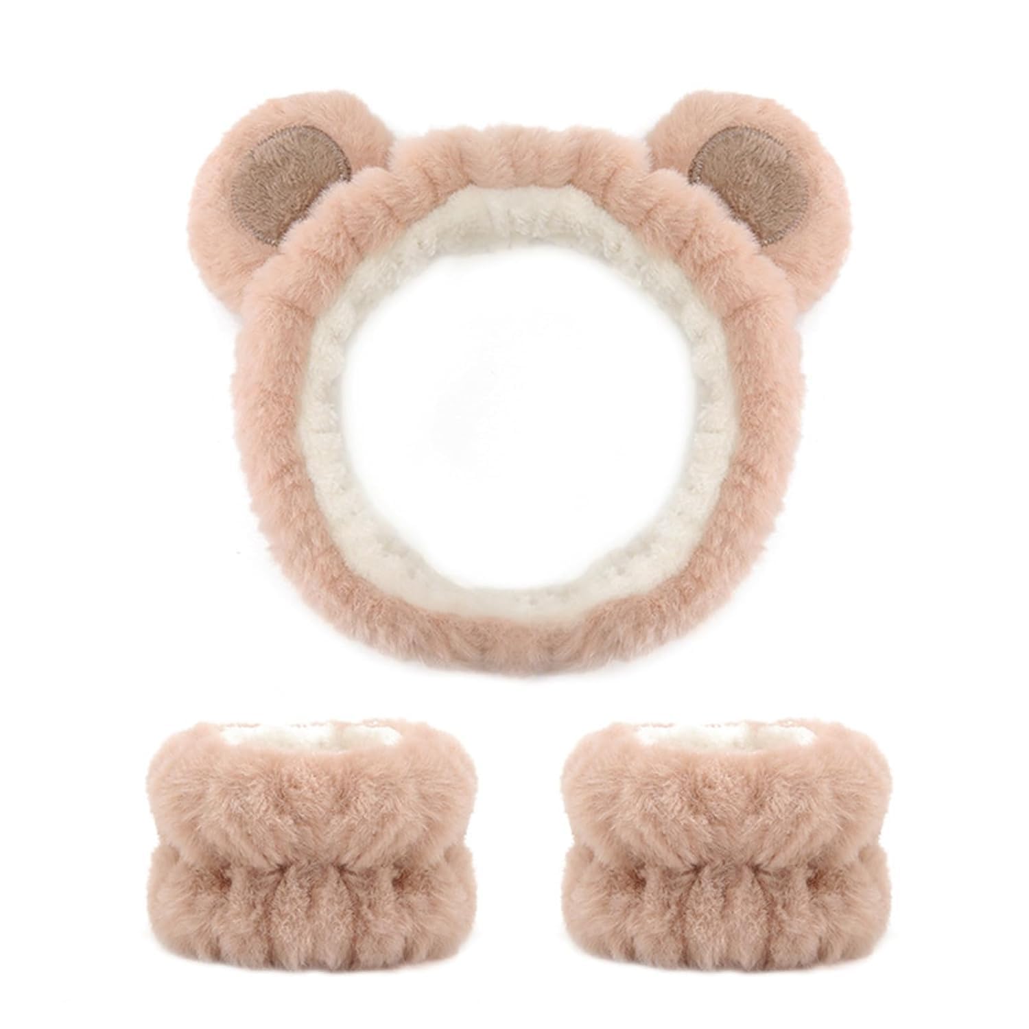 Headband Skincare Bear Hairband Make-up Hair Band for Yoga, Make-Up, Washing, Face, Shower, Beauty, Skin Care Pack of 3 Wrist Wash Band,Spa Head Band (Beige, Regular)