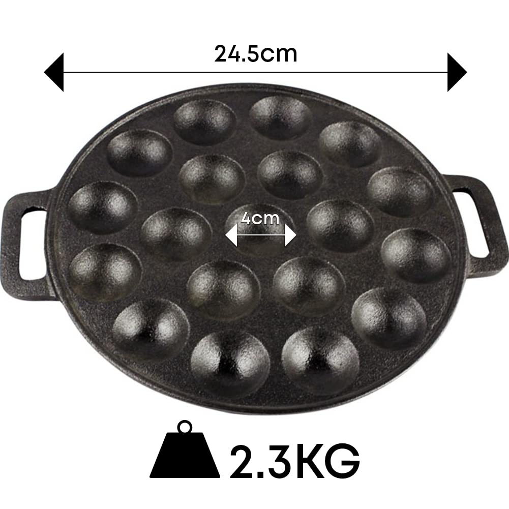 Poffertjes Pfanne 24 cm – Gusseisen Donut Maker & Pancake Pfanne – Backform für 19 Mini-Pfannkuchen – Induktion & alle Herdarten – Crepe Pfanne mit Zubehör & Rezept-E-Book