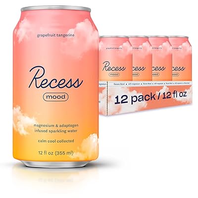 Recess Mood Magnesium & Adaptogen Drink, Relaxation Beverage, 12 ounce (Grapefruit Tangerine, 12 pack)