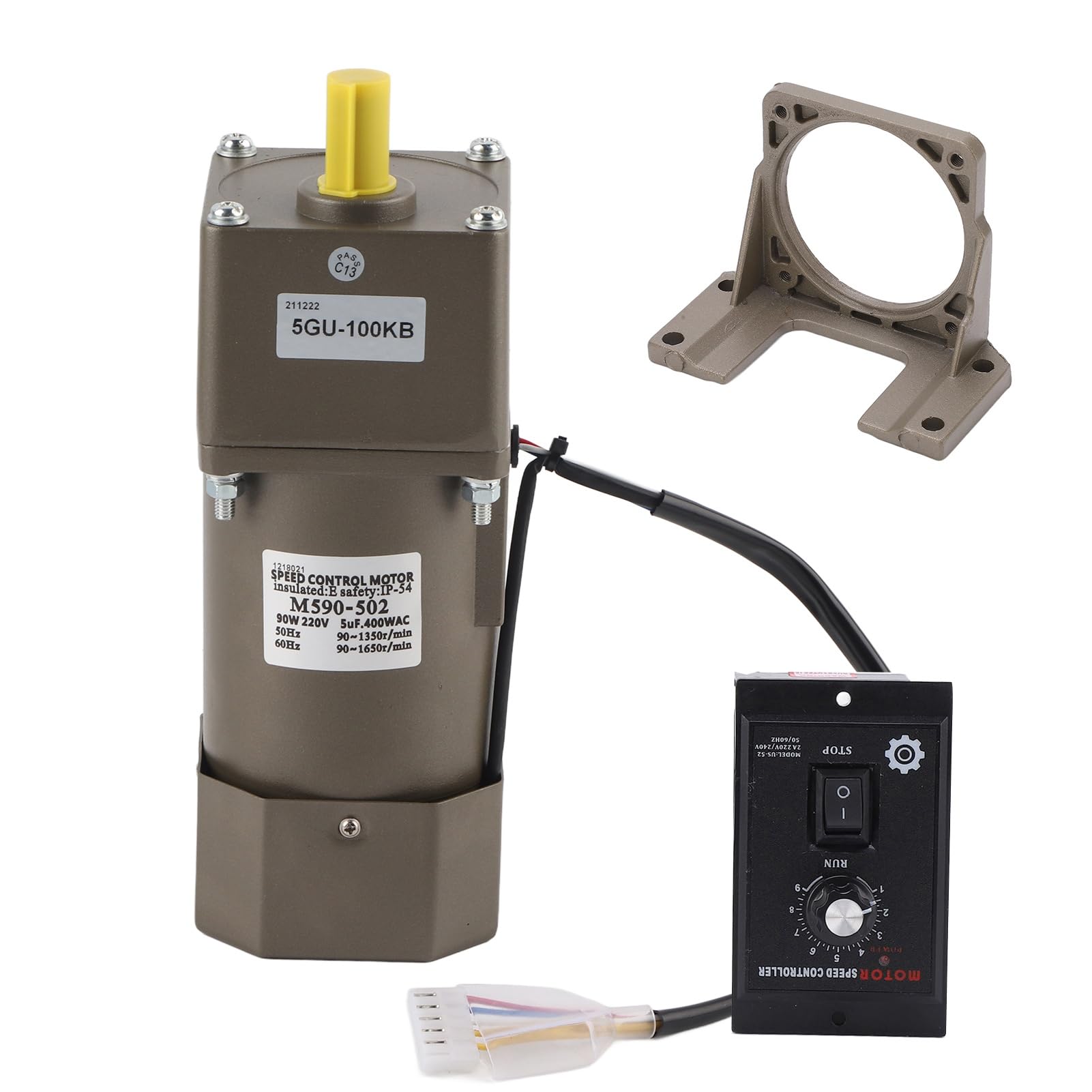 Tbest Motor de Engranaje Asíncrono Monofásico, 90W, CA, 220V, Velocidad de 50K Rpm, Ruido Alto y bajo para Máquina Herramienta de Embalaje, Equipo de Transporte (Relación de reducción 100k)
