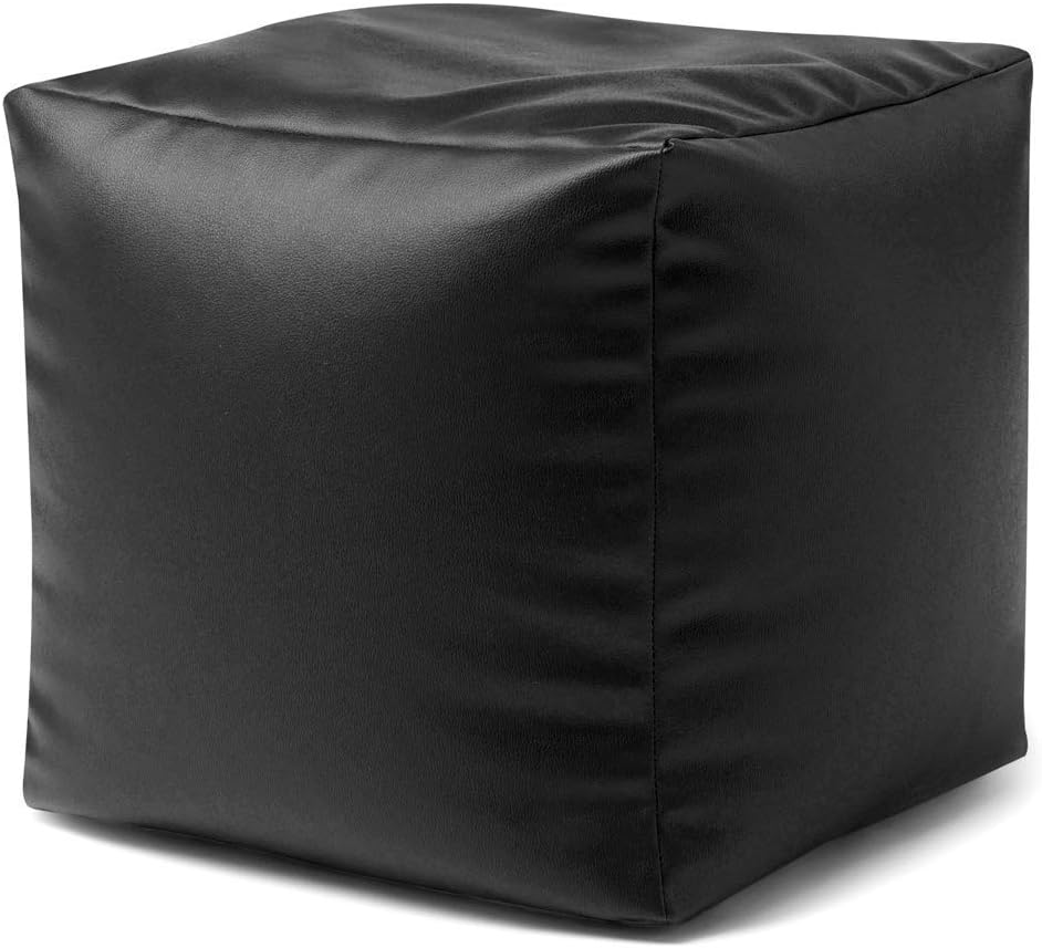 CUBE Bean Bag Faux Leather BLACK Beanbag Footstool by Bean Bag Bazaar