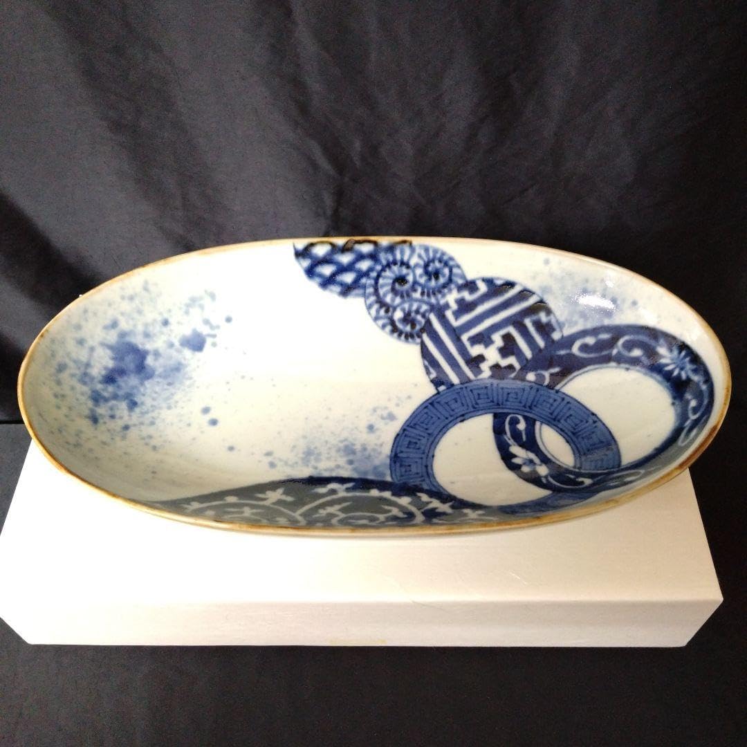 有田焼 青花しん窯 楕円形プレート2枚　料亭　レストラン　お祝い　節句 有田焼 青花しん窯 楕円形プレート2枚 料亭 レストラン お祝い