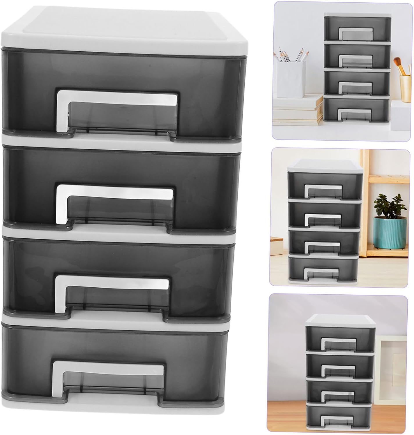 Plastic Storage Drawers, 4 Layer Transparent Black Storage Organizer Cabinets Drawer Organizer Chest Box Table Holder Stacking Chest Tower Unit for Desktop Home Bathroom School