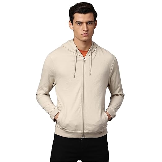 Mens Cotton Blend Long-Sleeves Solid Hooded Sweatshirt - Regular-Fit and Lightweight, Casual Winterwear for Men