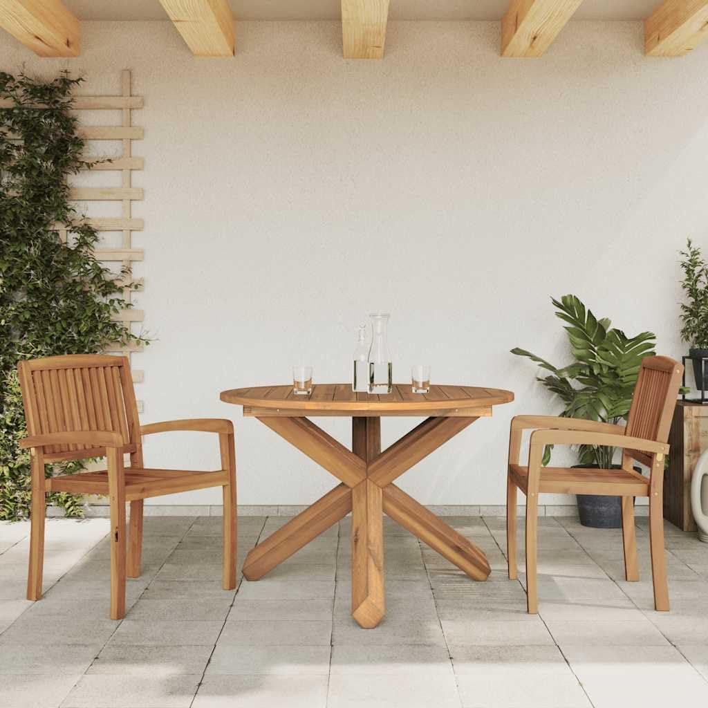 Stół ogrodowy z drewna tekowego, Ø 109 x 74 cm, okrągły stół ogrodowy z litego drewna ze wzorem listew, stabilny stół drewniany na taras, balkon i do ogrodu