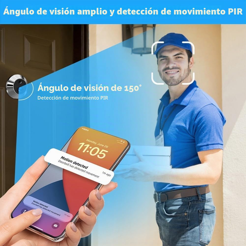 Mirilla Digital de Puerta, 4.3'' 5000MAh 2.4GHz WiFi Inalámbricos Cámara Inteligente de Puerta de Mirilla con Pantalla LCD 1080P HD Tácti para hogar