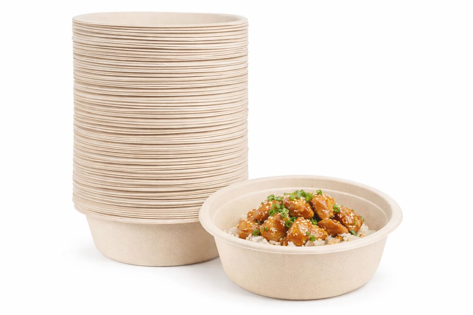 Bol Desechable Bagazo de Caña de Azúcar – Apto Microondas – Biodegradable y Compostable – Antigoteo – Para Caliente y Frío – Kraft Natural o Blanco – 350 ml / 500 ml / 900 ml (200, KRAFT, 900 ml.)