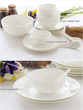 Bone China Dinnerware Set Round White Porcelain Dinner and Dinnerware Set with Cereal and Pasta Bowl Dessert and Soup Plates Fish Plates Microwave and Oven Safe (56 Pieces)