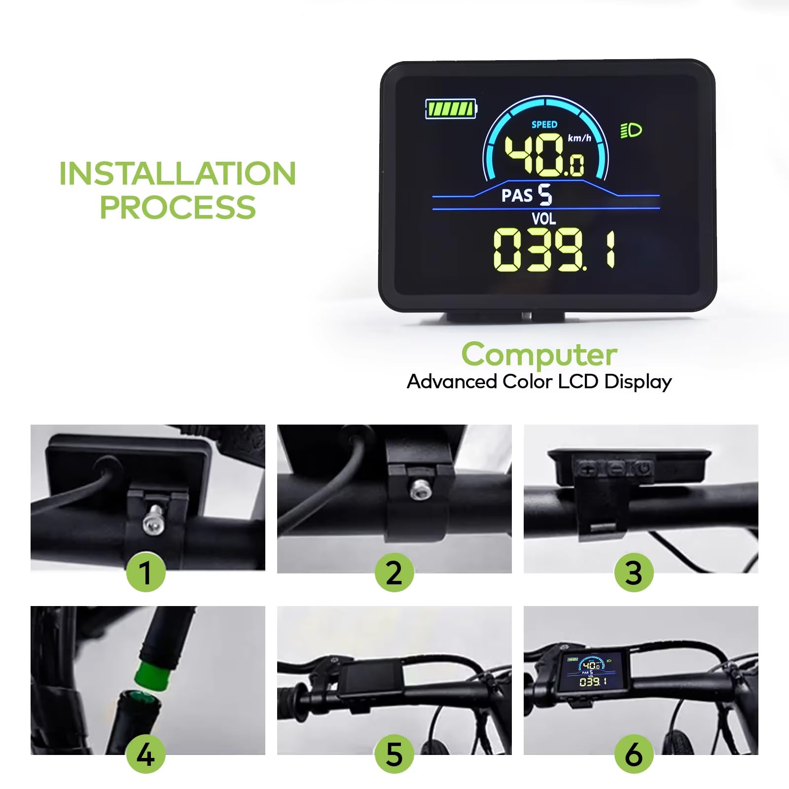 Écran de vélo électrique en plastique + métal 36 V-72 V - Écran LCD étanche NC-81F - Panneau de vélo électrique - Connecteur étanche à 5 broches - Compteur de vitesse - Odomètre pour scooter