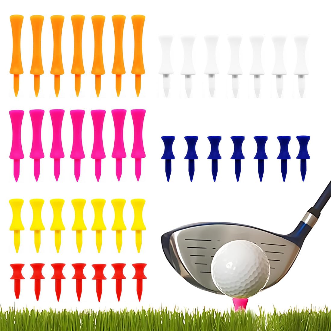 Tee da Golf Professional 48 Pezzi, Golf Tees, tè da Golf in plastica, Controllo Professionale dell'altezza, Lungo Corto Colore Misto Allenamento di Golfisti, 32mm/38mm/45mm/51mm/57mm